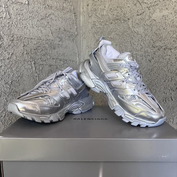 NIB $1490 Balenciaga Track Runners Metallic Silver Sz 41 US 8 main image 4